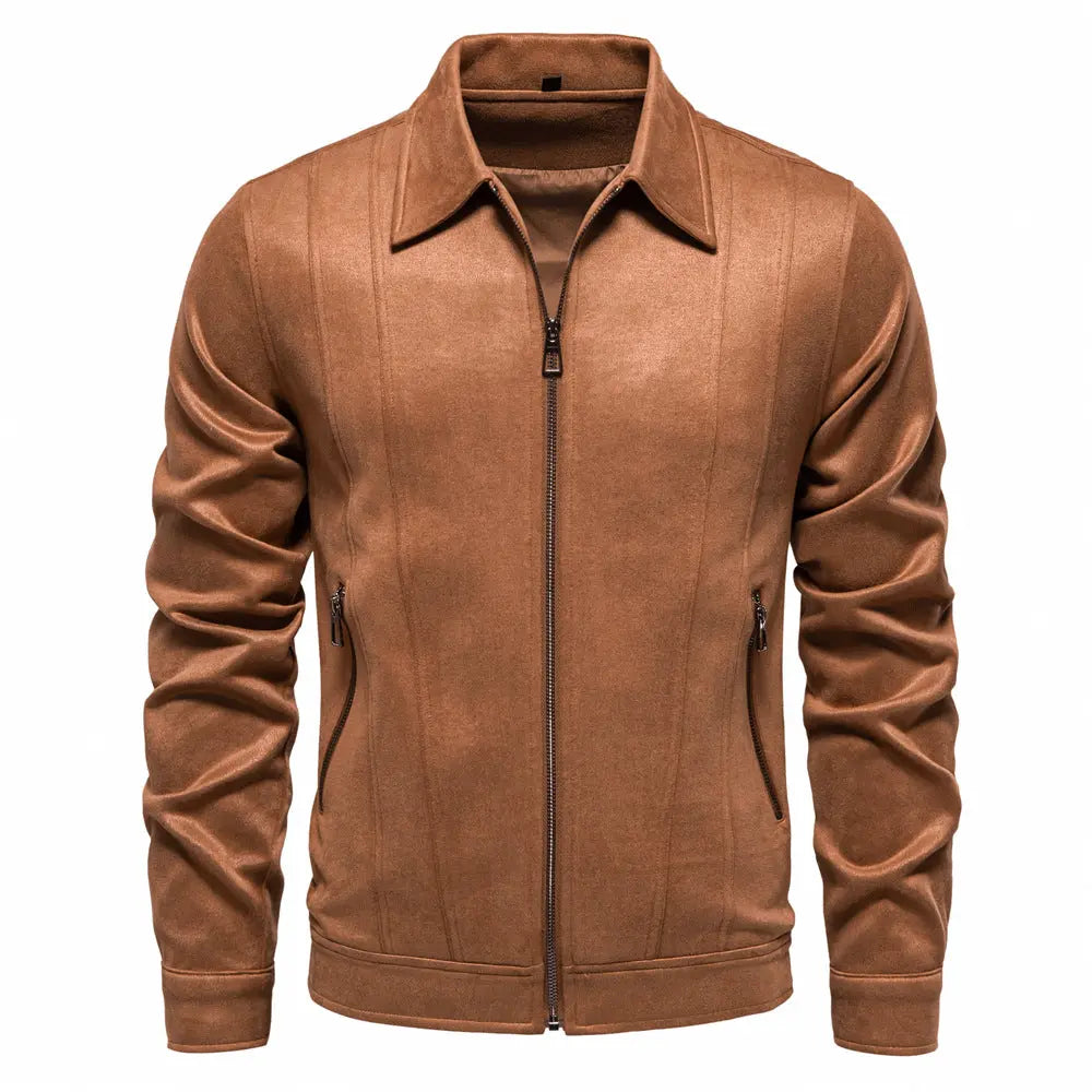 Men's Fashion Lapel Zipper Jacket – Autumn & Winter Solid Suede Coat for Outdoor Wear Dropshipman