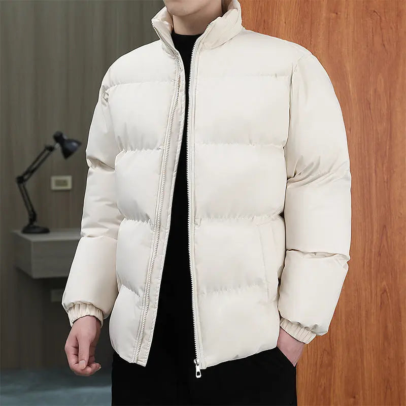 Winter Stand-Collar Cotton Coat for Men, Casual Warm Plus Velvet-Lined Thickened Solid Color Jacket, Couple’s Winter Outerwear Dropshipman