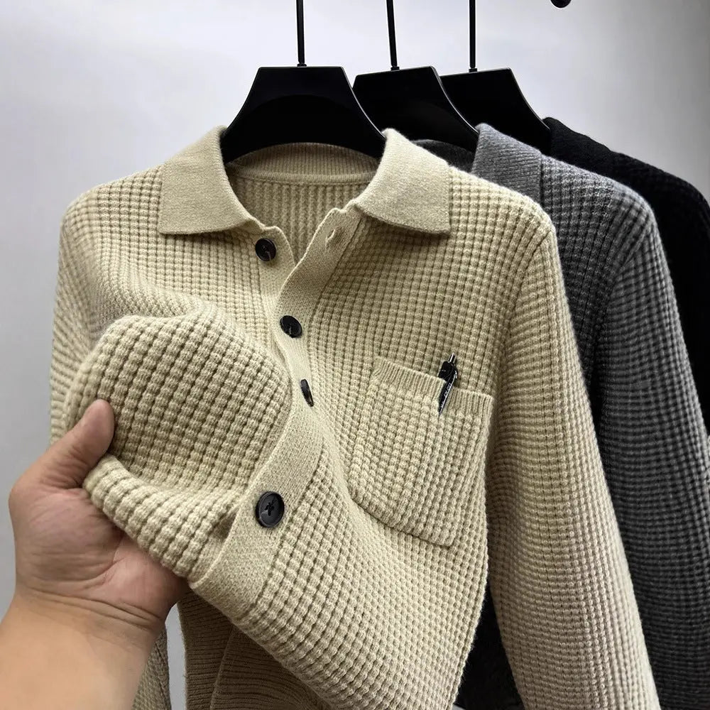 Casual Solid-Color Pocket Lapel Knit Sweater Coat Dropshipman