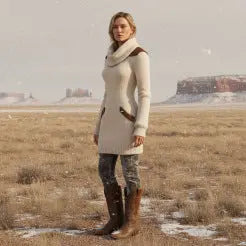 Casual Leather-Panelled Slim-Fit Turtleneck Knit Dress Dropshipman