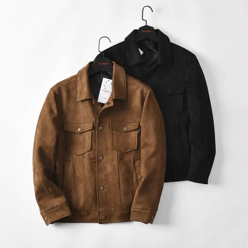 Retro American-Style Casual Work Jacket with Suede-Like Fabric and Lapel Collar Dropshipman