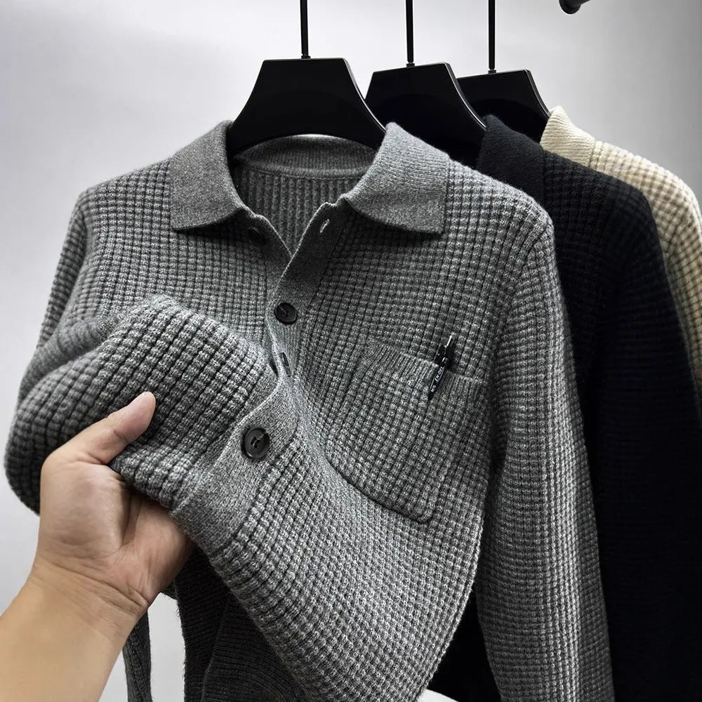 Casual Solid-Color Pocket Lapel Knit Sweater Coat Dropshipman