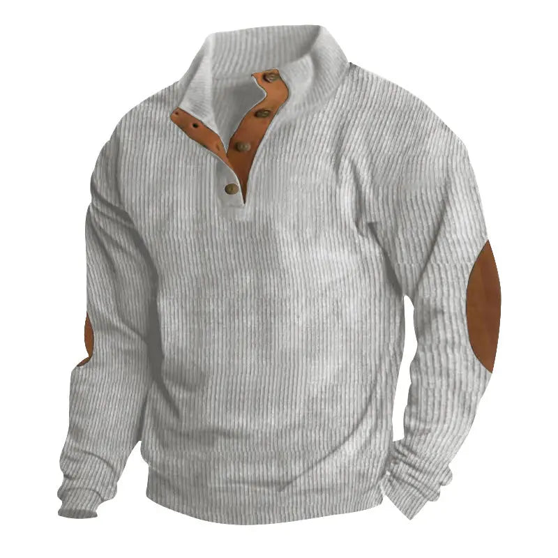 Corduroy Casual Long-Sleeve Sweater with Stand Collar Dropshipman