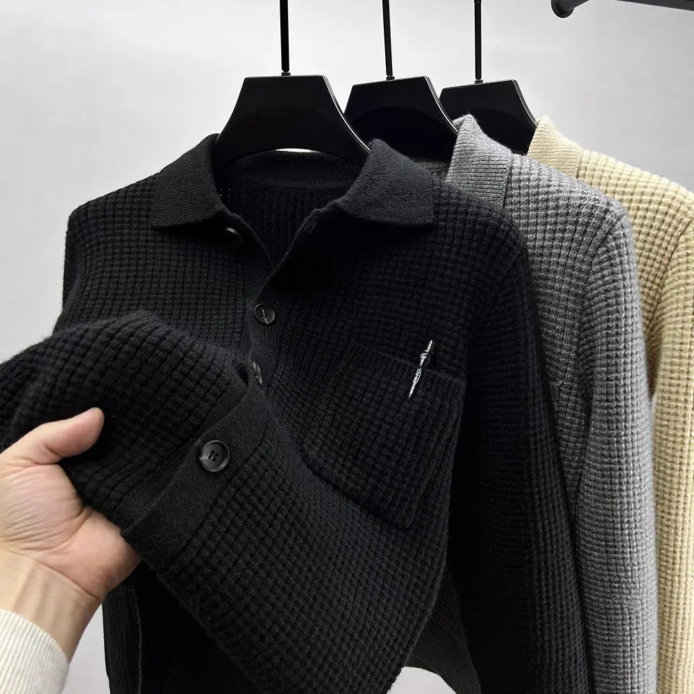 Casual Solid-Color Pocket Lapel Knit Sweater Coat Dropshipman