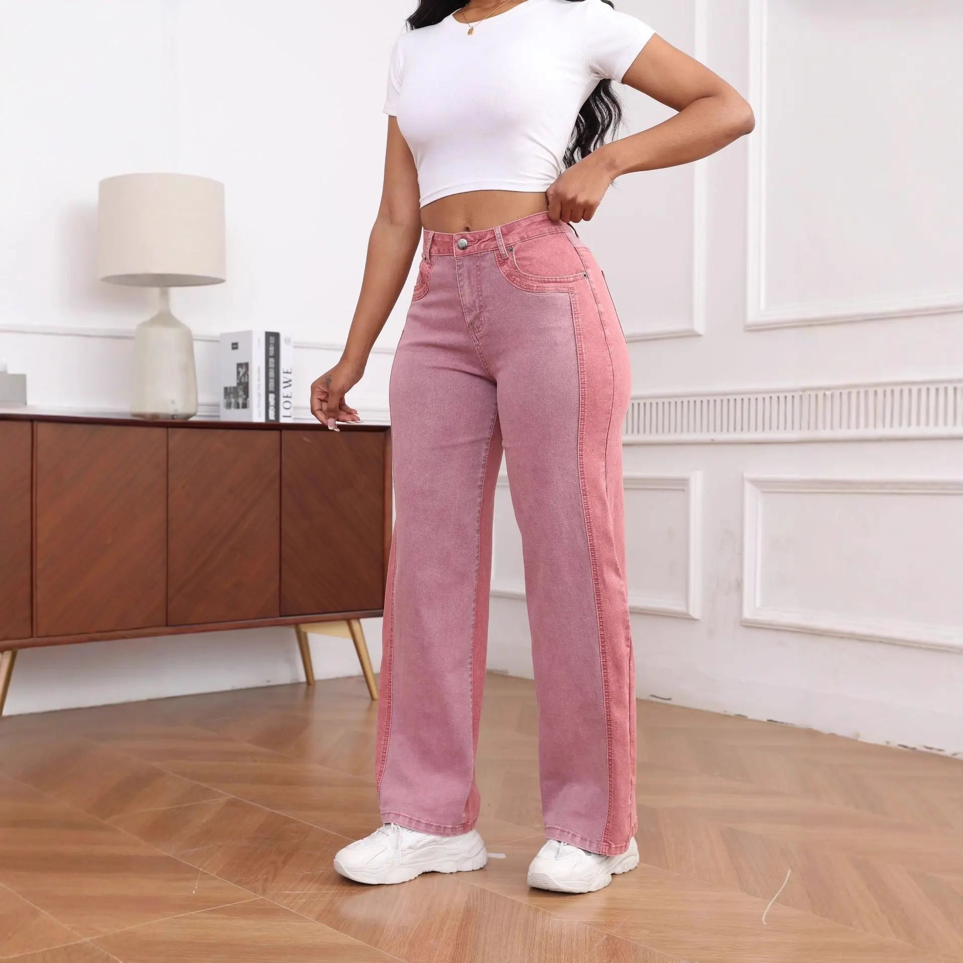 Womens Slim-Fit Wide-Leg Stretch Denim Pants Dropshipman