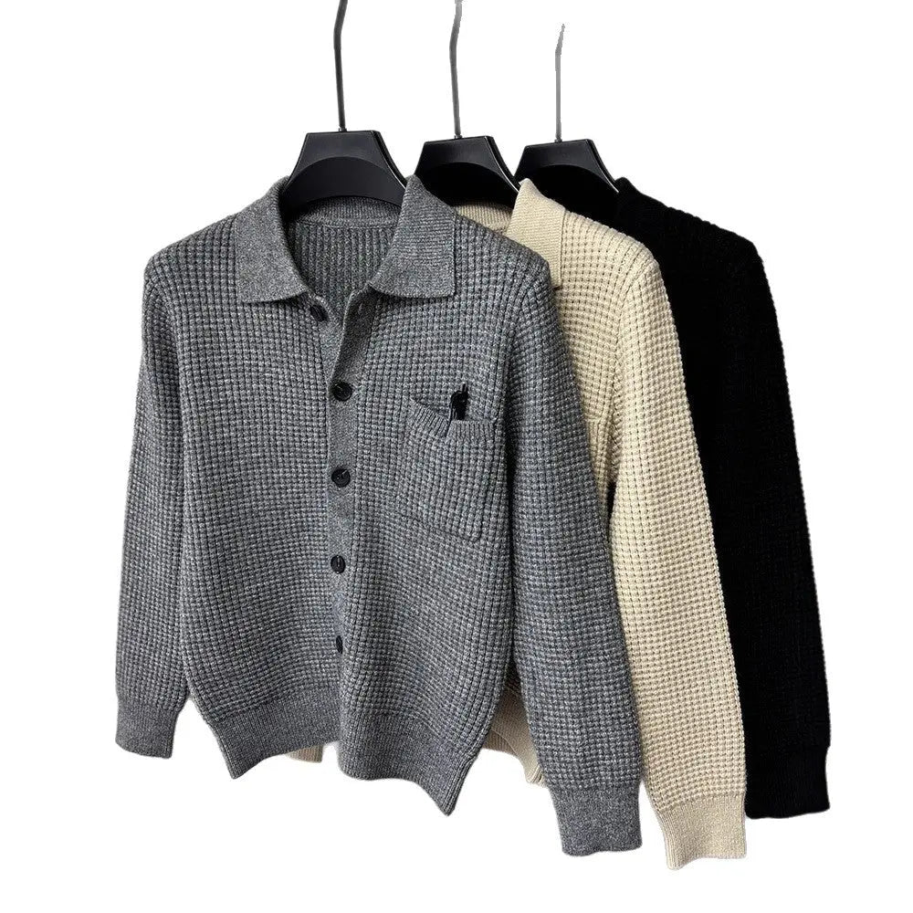 Casual Solid-Color Pocket Lapel Knit Sweater Coat Dropshipman