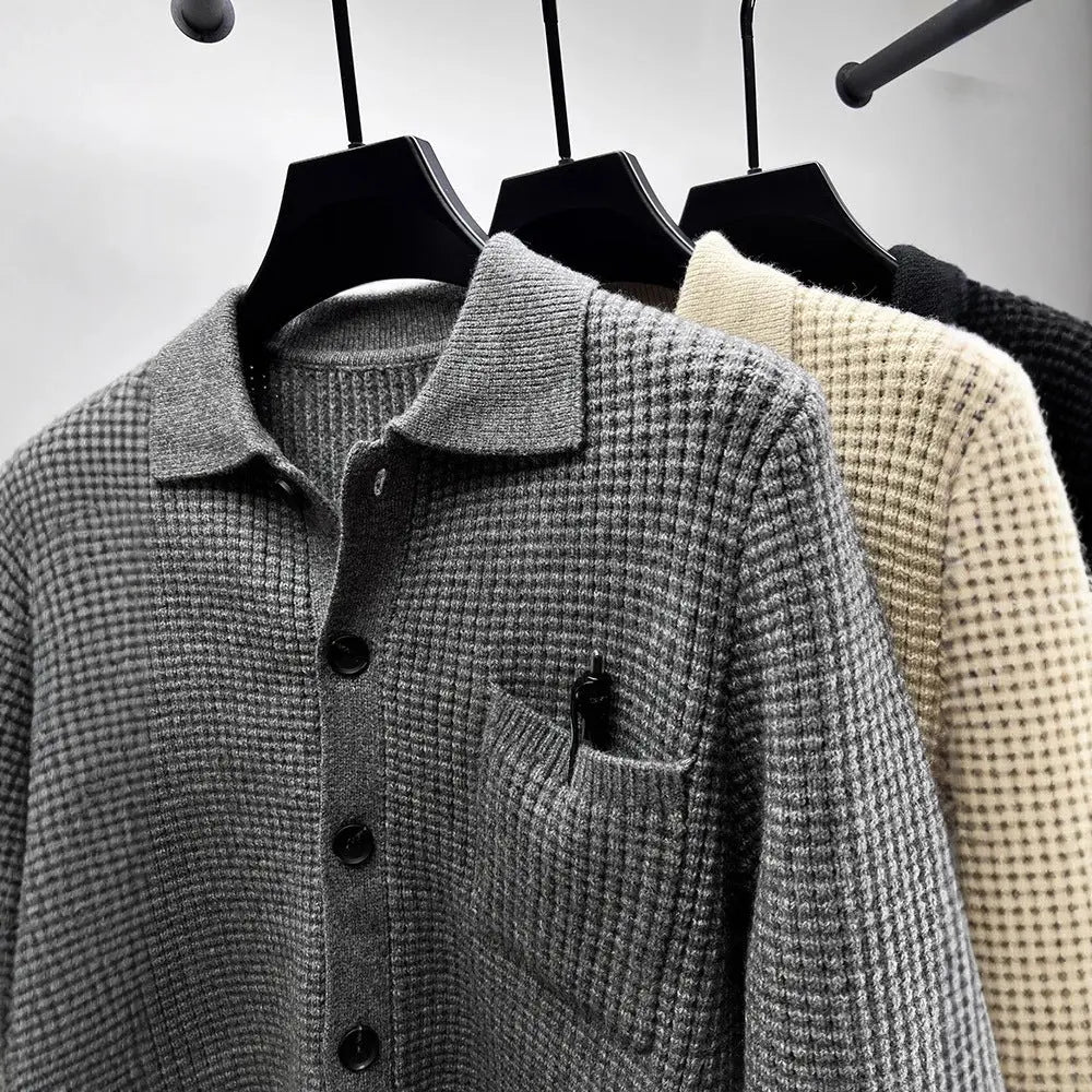 Casual Solid-Color Pocket Lapel Knit Sweater Coat Dropshipman