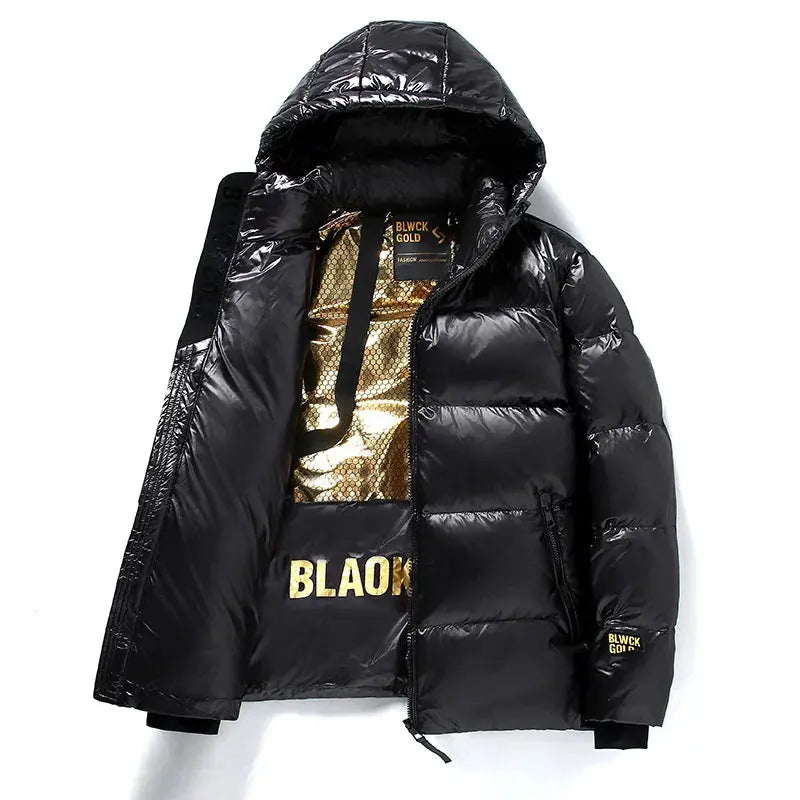 Down Jacket Men Winter Luxury Black Gold Bright Face Waterproof White Duck Assist Life