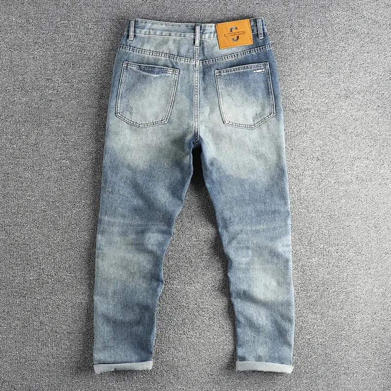 American Vintage Casual Washed Cotton Denim Jeans Spring Autumn Assist Life