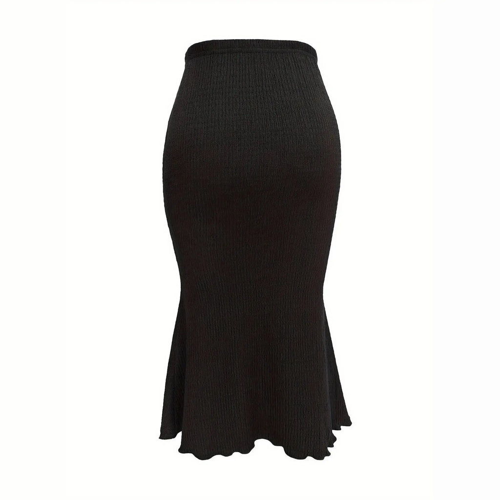 Women Black Smocked Midi Skirt Assist Life