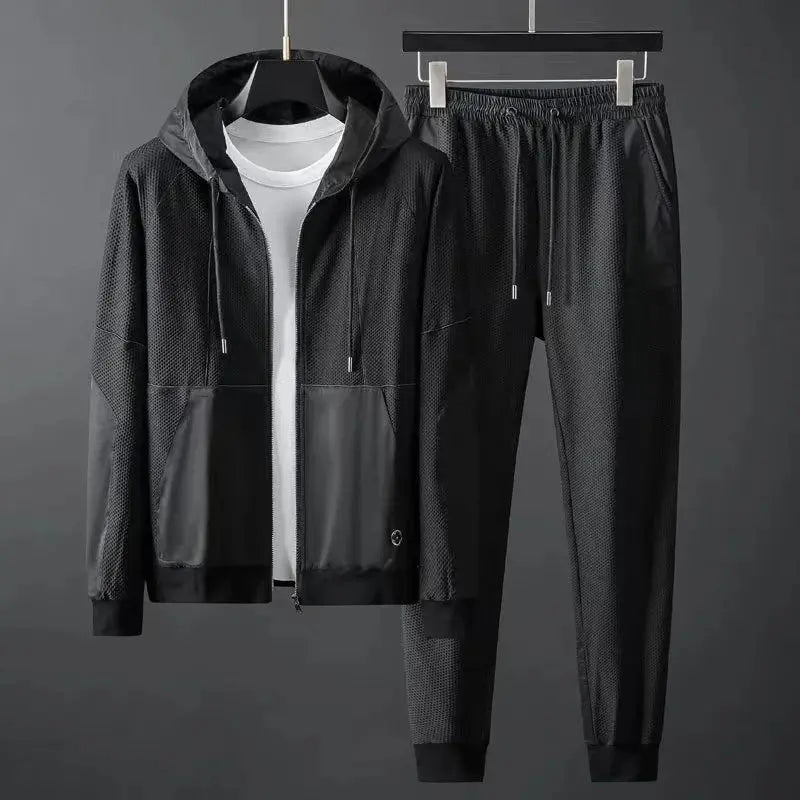 Men Tracksuit Zipper Hooded Jacket and Sweatpants 2 Pieces Assist Life
