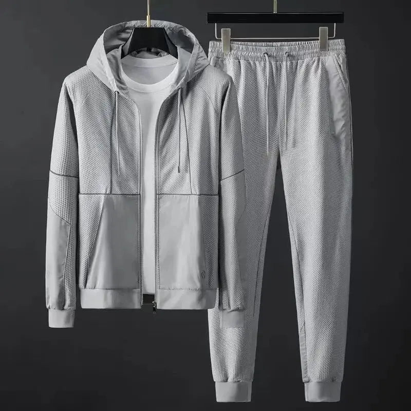 Men Tracksuit Zipper Hooded Jacket and Sweatpants 2 Pieces Assist Life