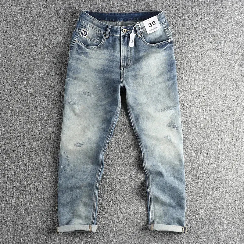 American Vintage Casual Washed Cotton Denim Jeans Spring Autumn Assist Life