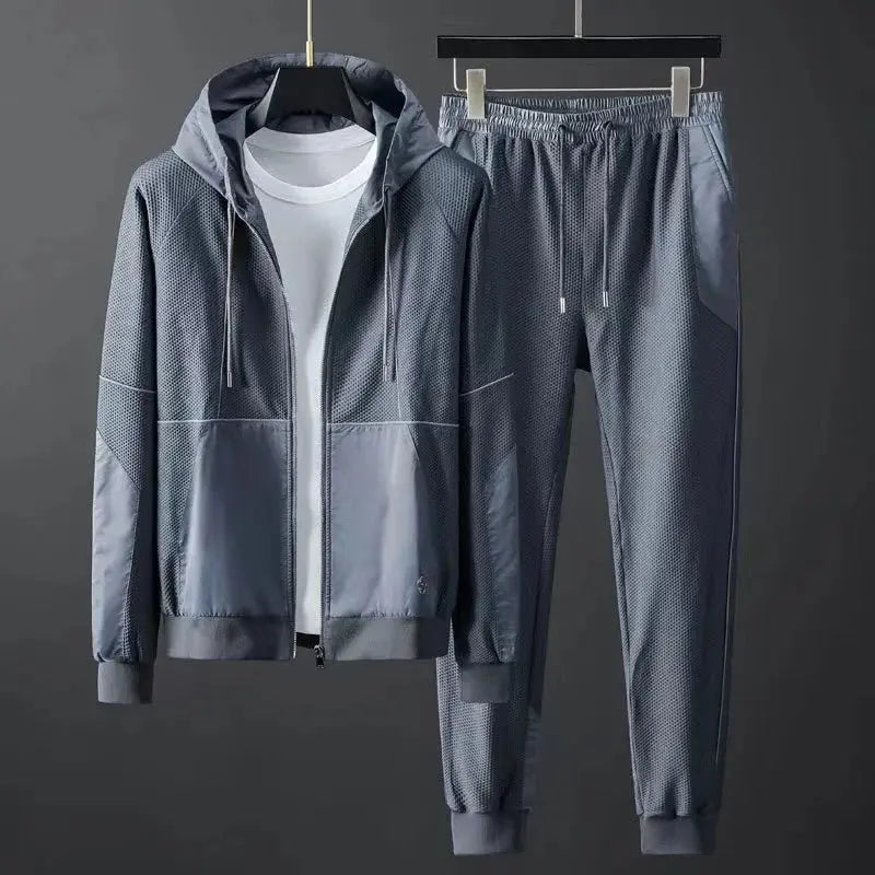 Men Tracksuit Zipper Hooded Jacket and Sweatpants 2 Pieces Assist Life