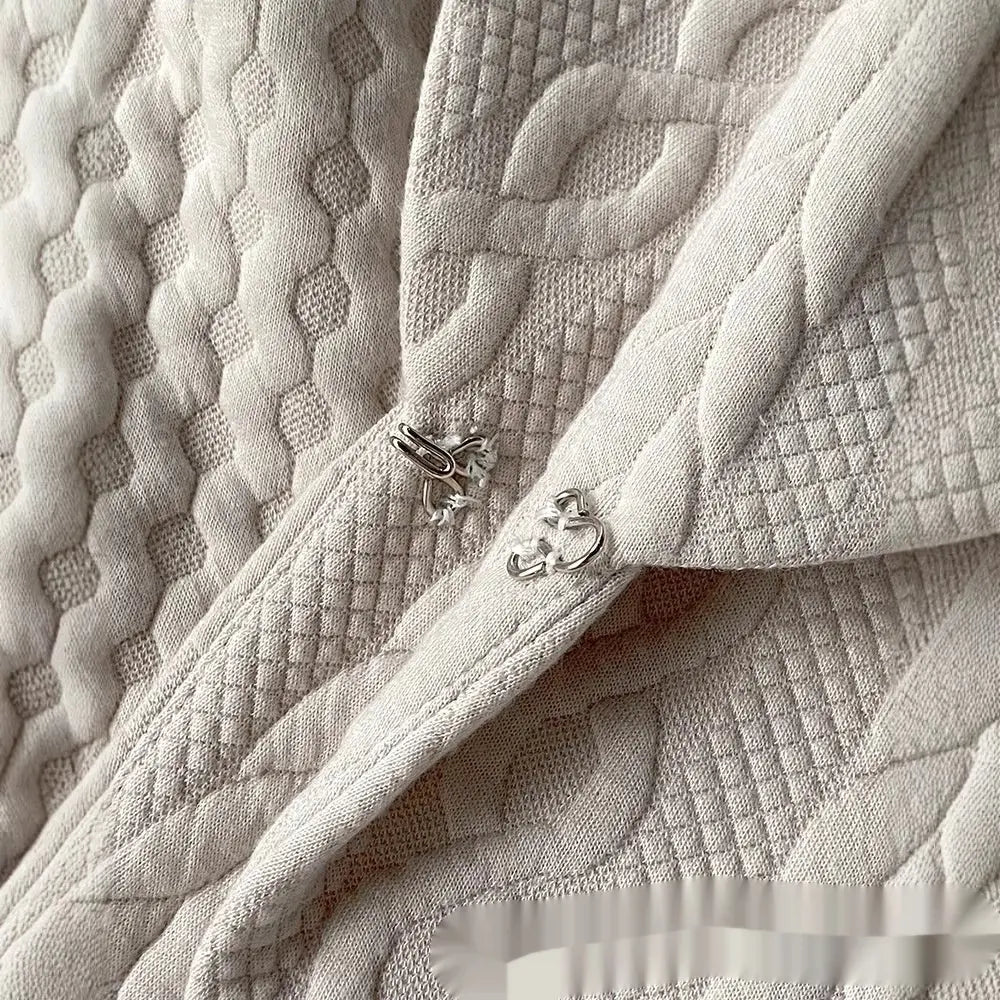 Womens Knitted Jacquard Lapel Fitted Waist Long Sleeve Coat Dropshipman