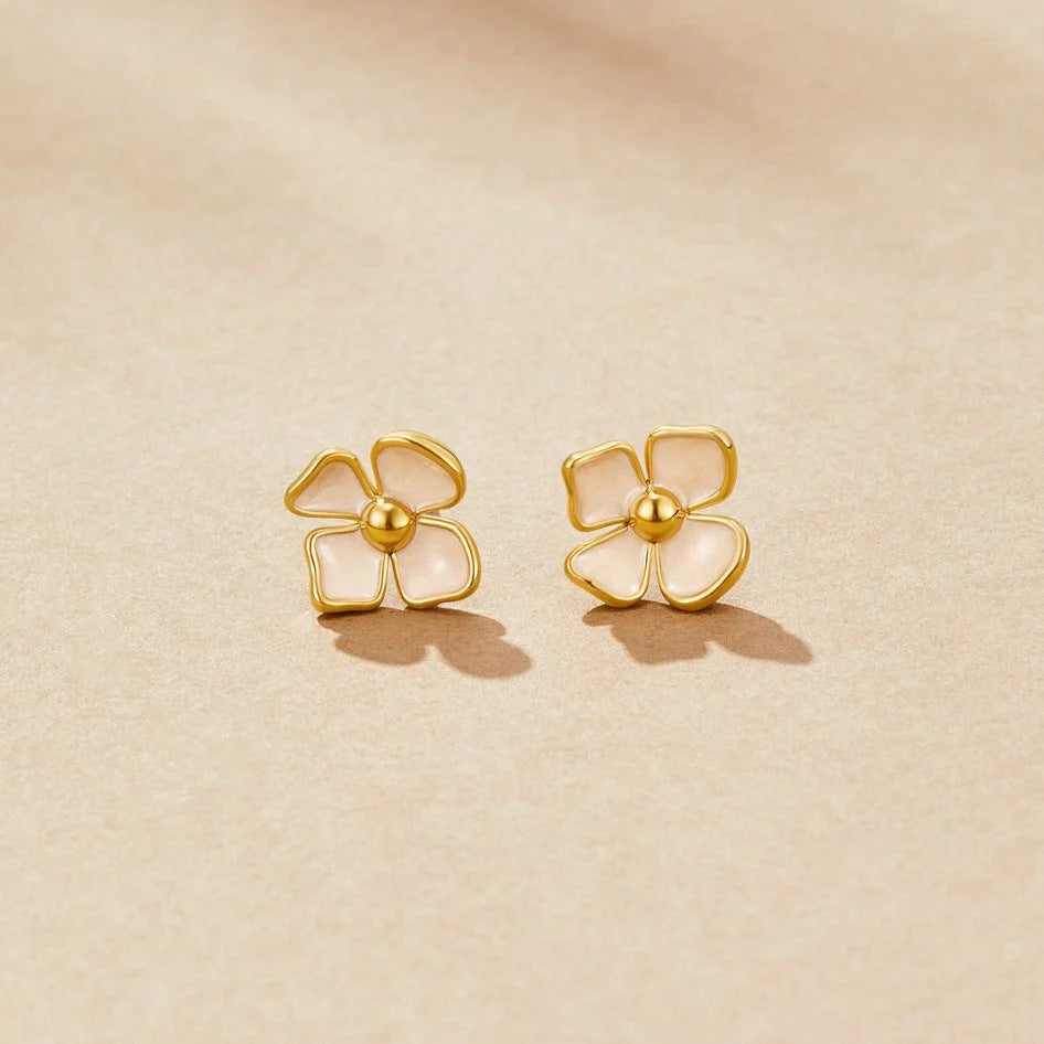 Retro Floral Drip-oil Earrings Four-petal Design Stainless Steel Dropshipman