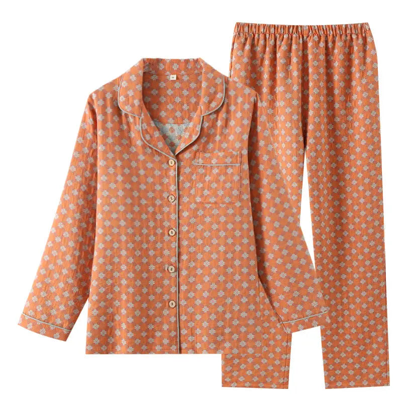 Women’s Double-Layer Yarn-Dyed Cotton Long-Sleeve Top and Pants Set Dropshipman