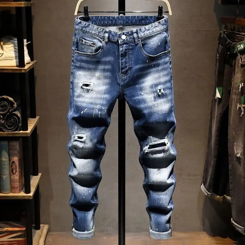 New Autumn Men’s Ripped Versatile Slim-Fit Stretch Jeans men's ripped jeans Assist Life