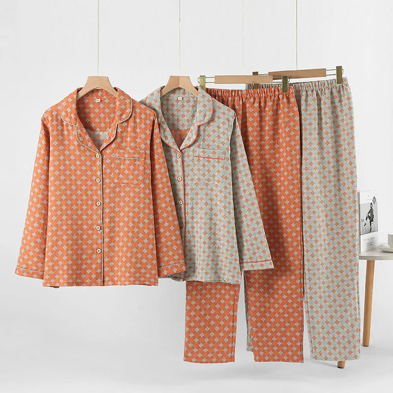 Women’s Double-Layer Yarn-Dyed Cotton Long-Sleeve Top and Pants Set Dropshipman