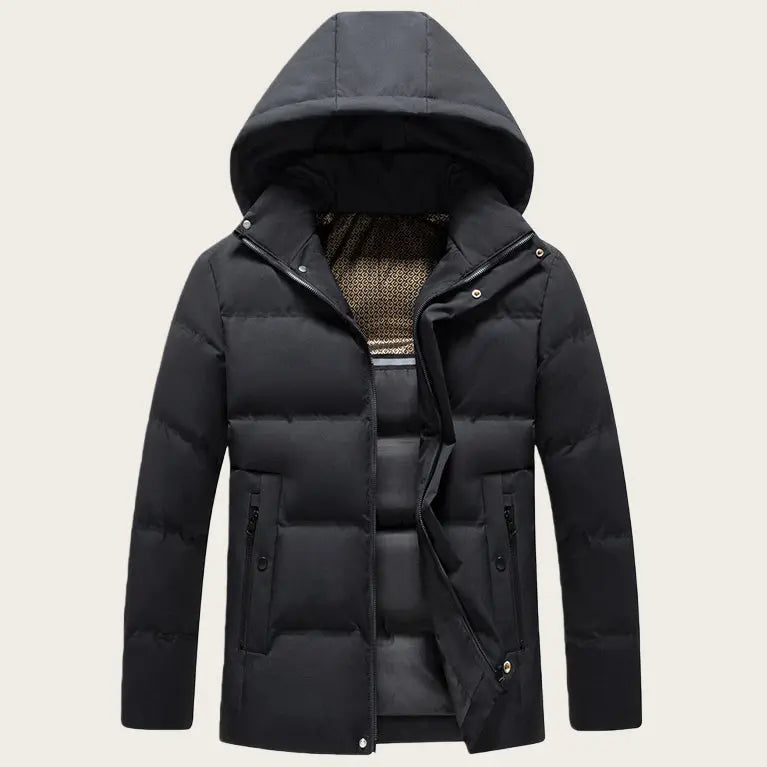 Mens Padded Cotton Coat With Fleece-Lined Detachable Hood Dropshipman