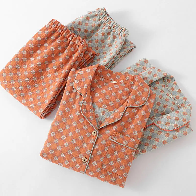 Women’s Double-Layer Yarn-Dyed Cotton Long-Sleeve Top and Pants Set Dropshipman